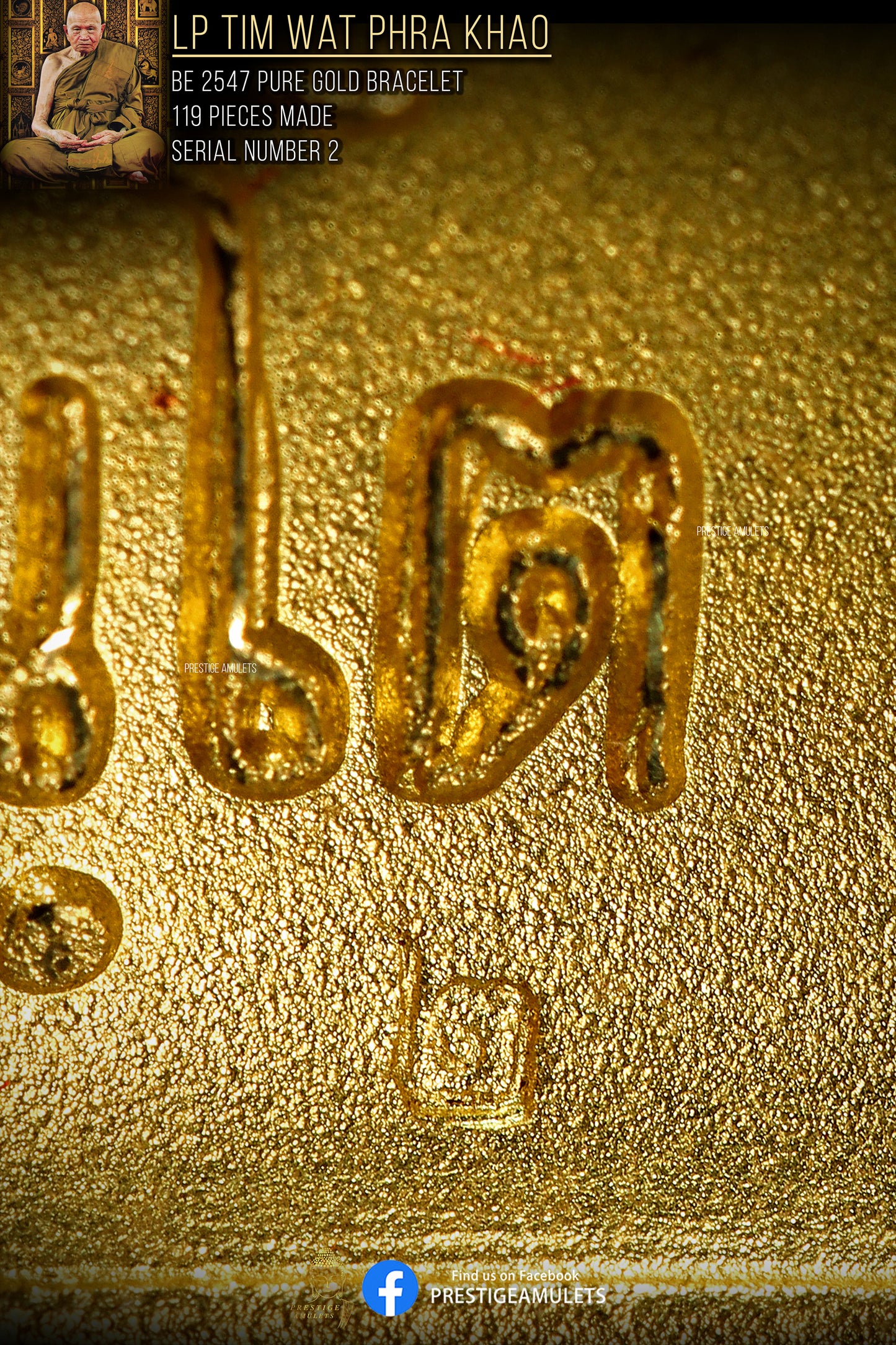 LP Tim Wat Phra Khao BE2547 Pure Gold Bracelet