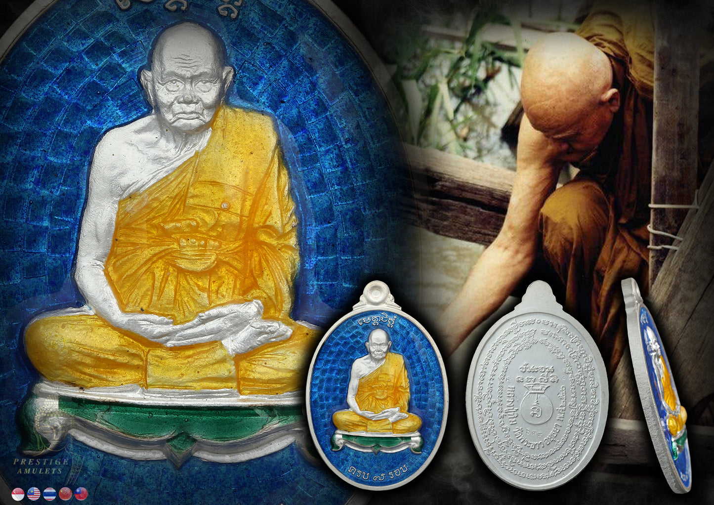 LP Tim Wat Phra Khao BE2540 Rian Chennajon Pure Silver Longya Sky Blue