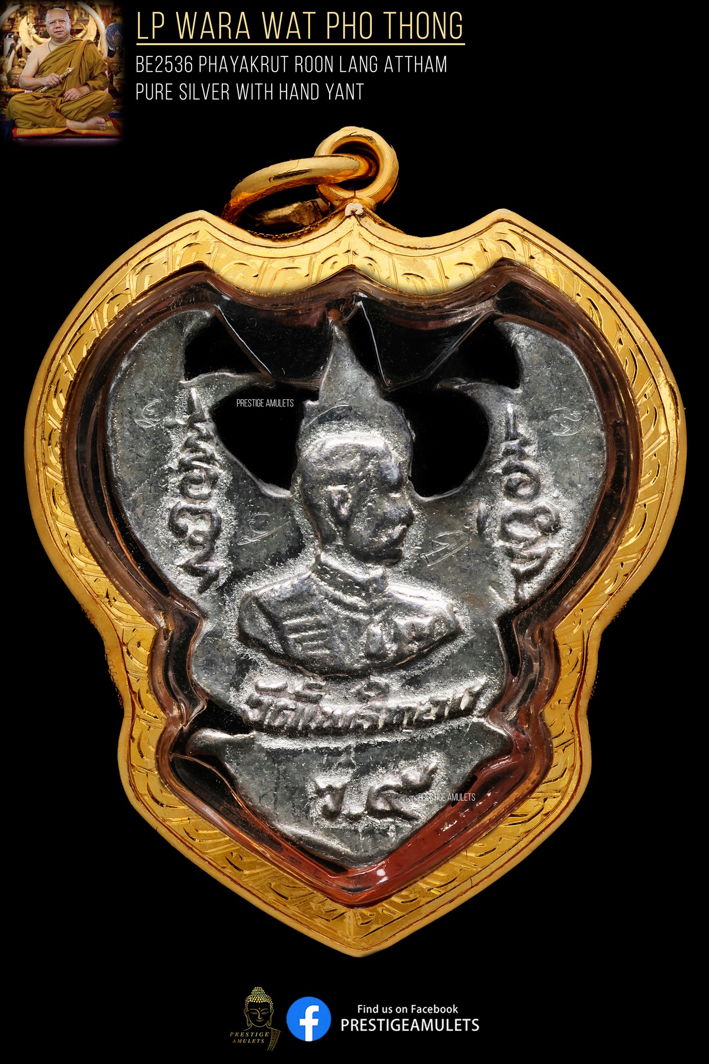 LP Wara Wat Pho Thong BE2536 Phayakrut Lang Athan Pure Silver with hand yant